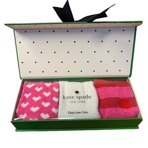 Kate Spade New York Boxed Set of 3 Cozy Low Cut Socks Pink Heart, Red & White